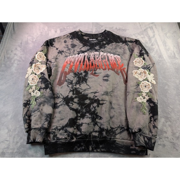 Civil Regime Other - Civil Regime Mens Tie Dye Floral Embroidered Graphic Crewneck Sweatshirt Gray L